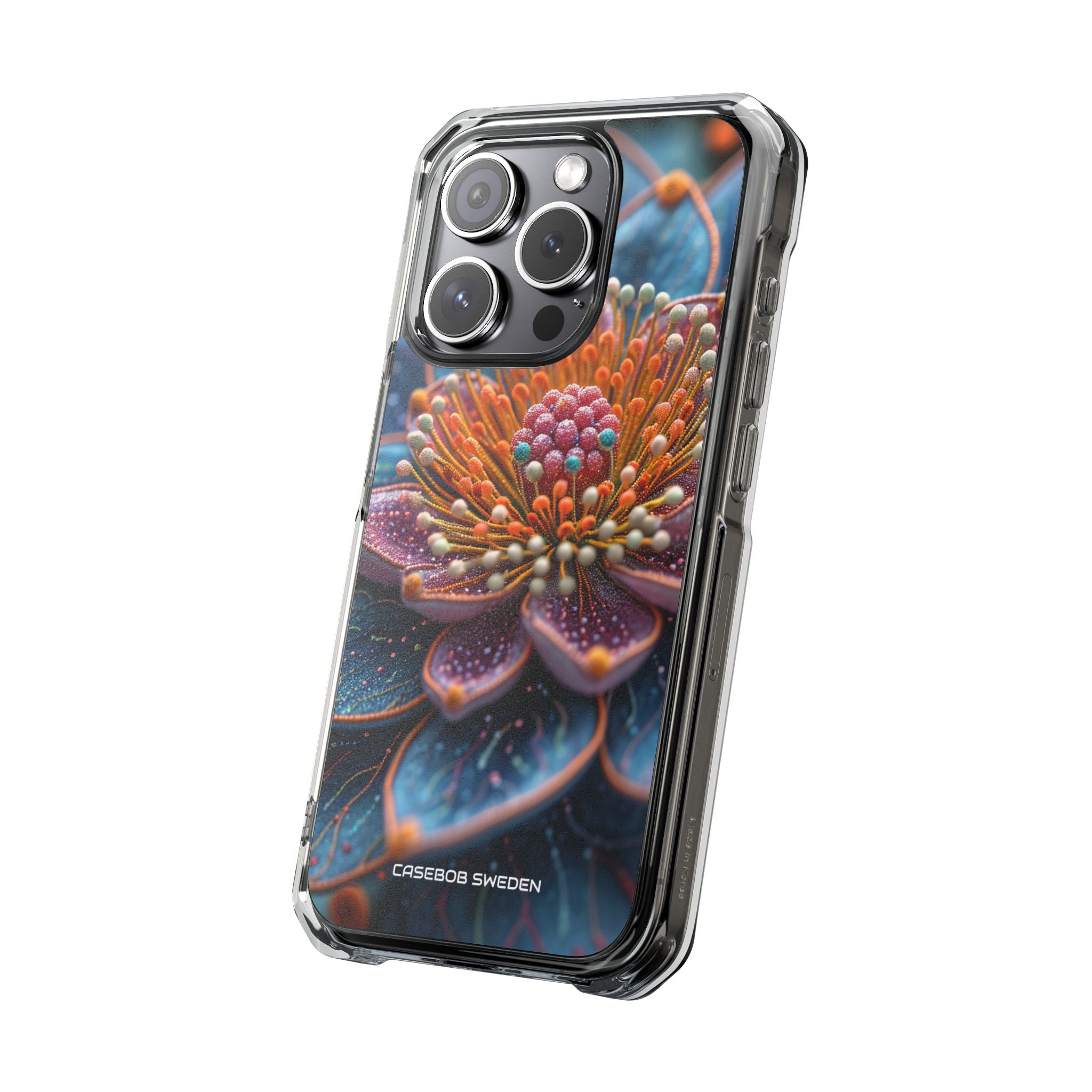 Blue-Orange Floral Swirl - Clear Impact iPhone 15 Phone Case