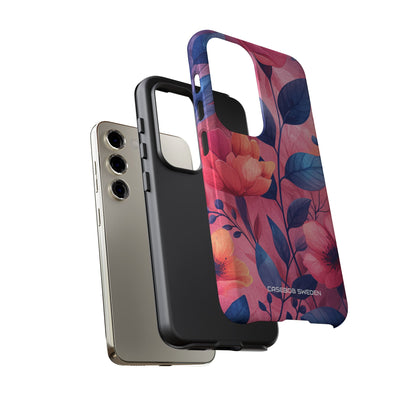 Pink Blue Floral - Tough Samsung S23 Phone Case