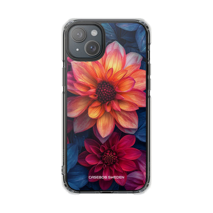 Floral Harmony Orange Blue - Clear Impact iPhone 15 Phone Case