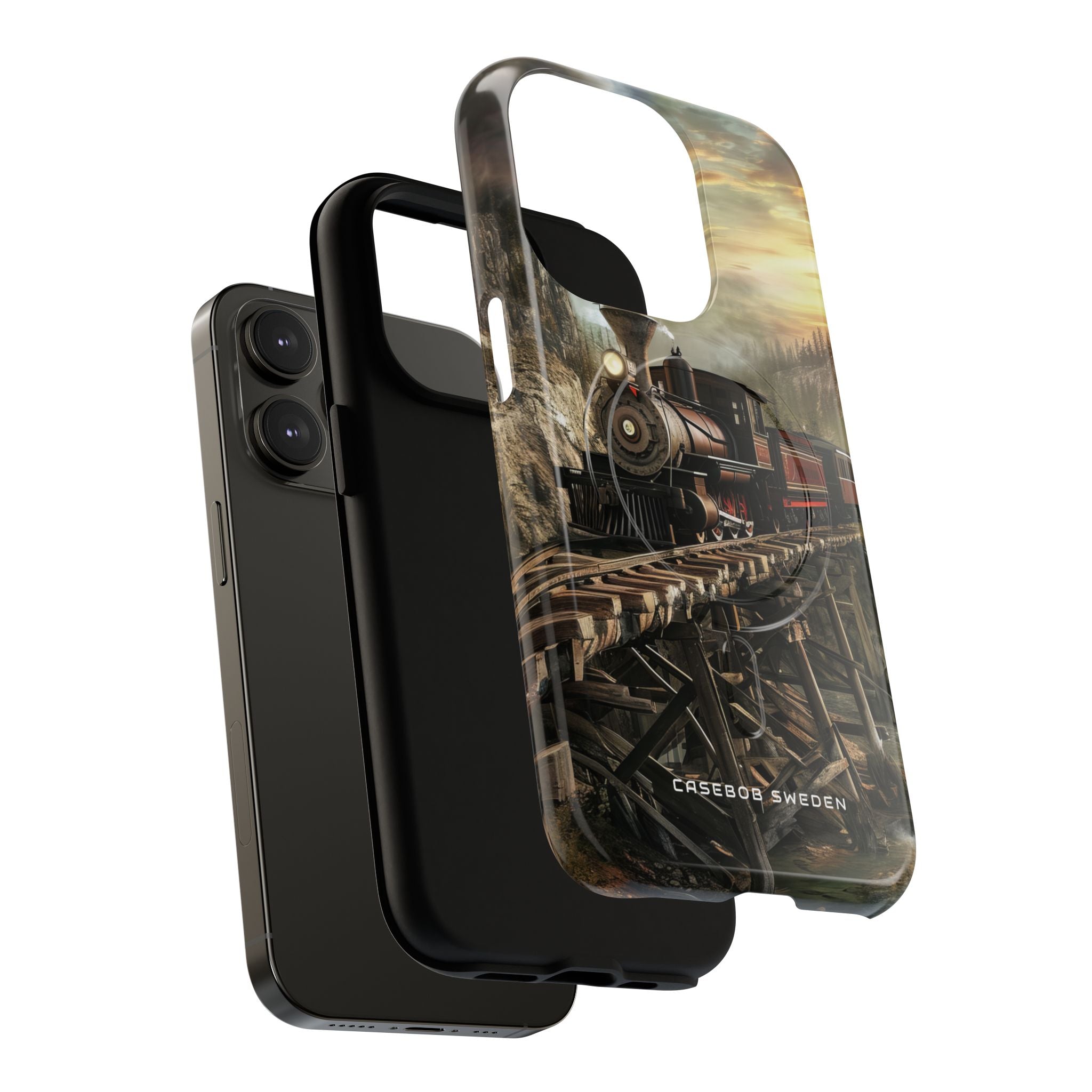 Vintage Steam Train Crossing Mountain Bridge iPhone 14 | Tough+ Phone Case