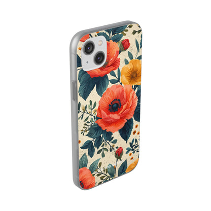 Vibrant Botanical Poppies - Flexi iPhone 14 Phone Case