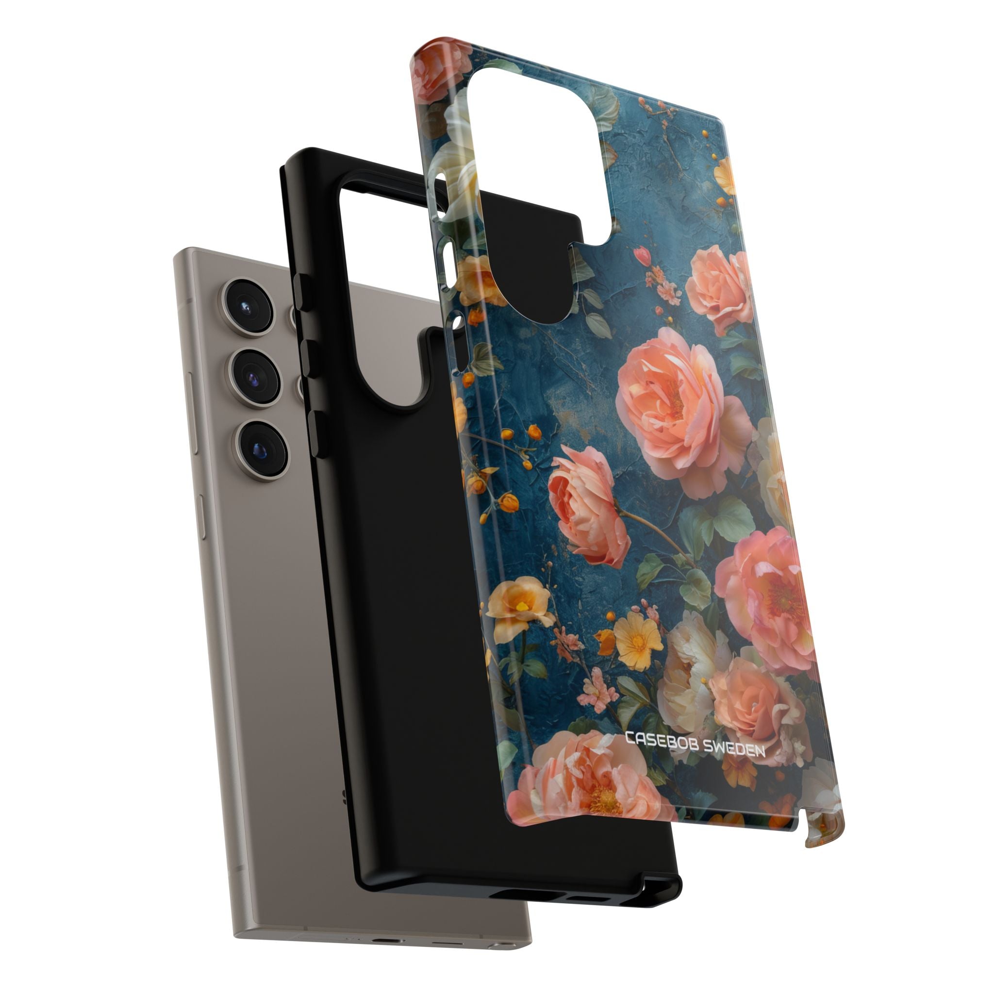 Blue Floral Elegance - Tough Samsung S24 Phone Case