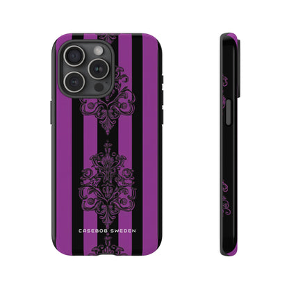 Gothic Elegance with Vertical Stripes and Ornamental Motifs iPhone 15 - Tough Phone Case