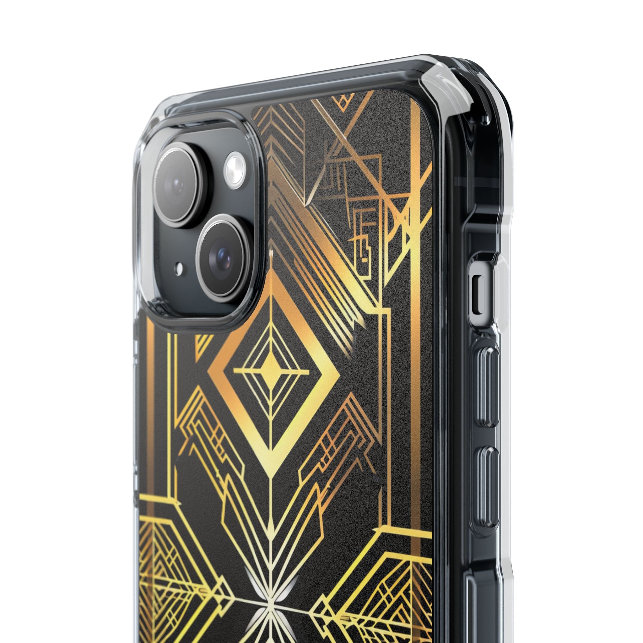 Golden Geometric Opulence iPhone 15 - Clear Impact Phone Case