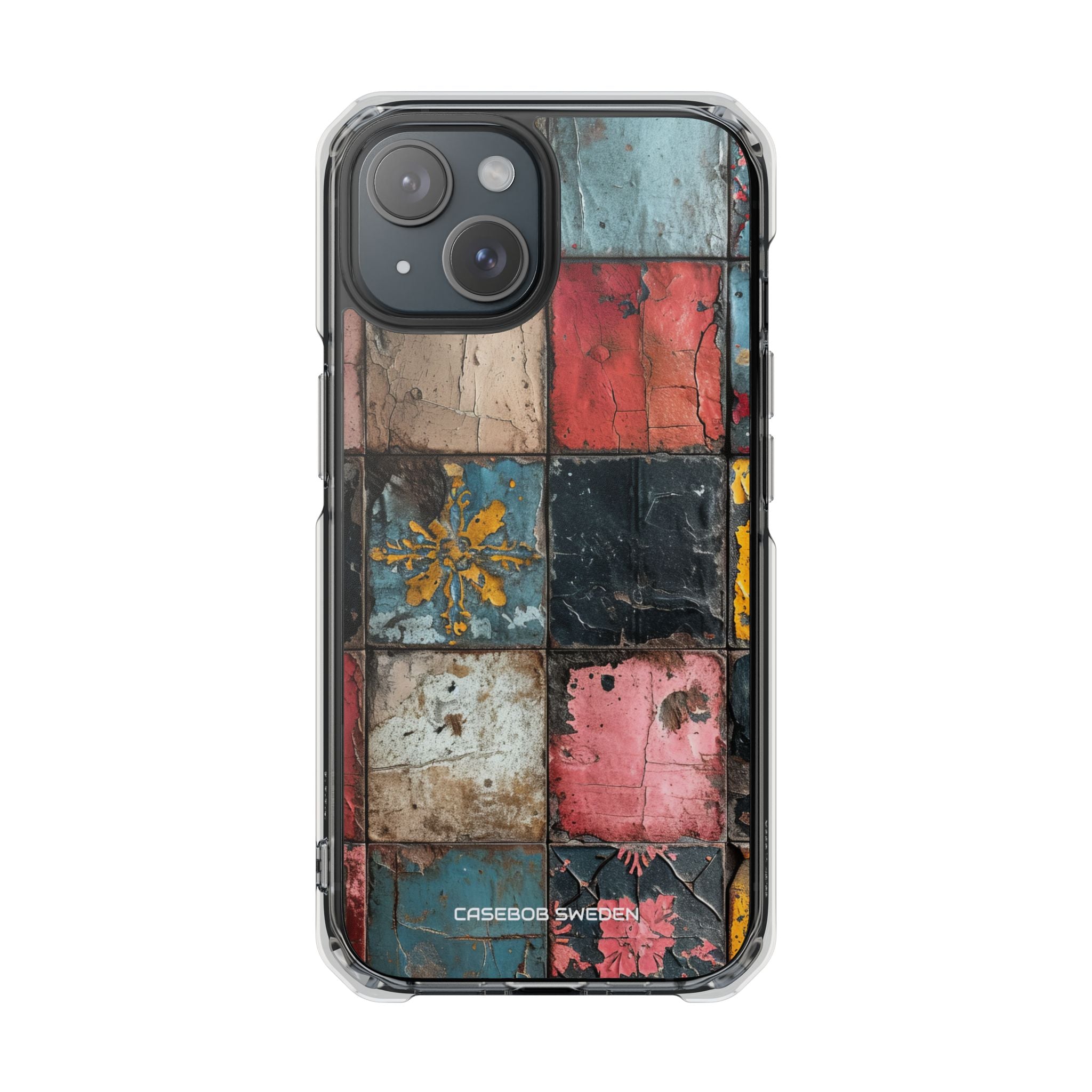 Rustic Red-Yellow Vintage Tiles - Clear Impact iPhone 15 Phone Case