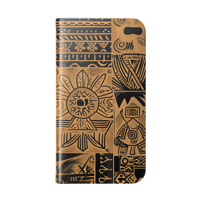 Celestial Faces Brown - iPhone 15 Case - Wallet
