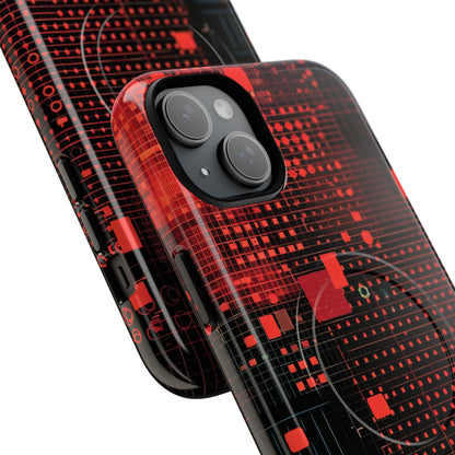 Crimson Circuit Grid iPhone 15 - Tough+