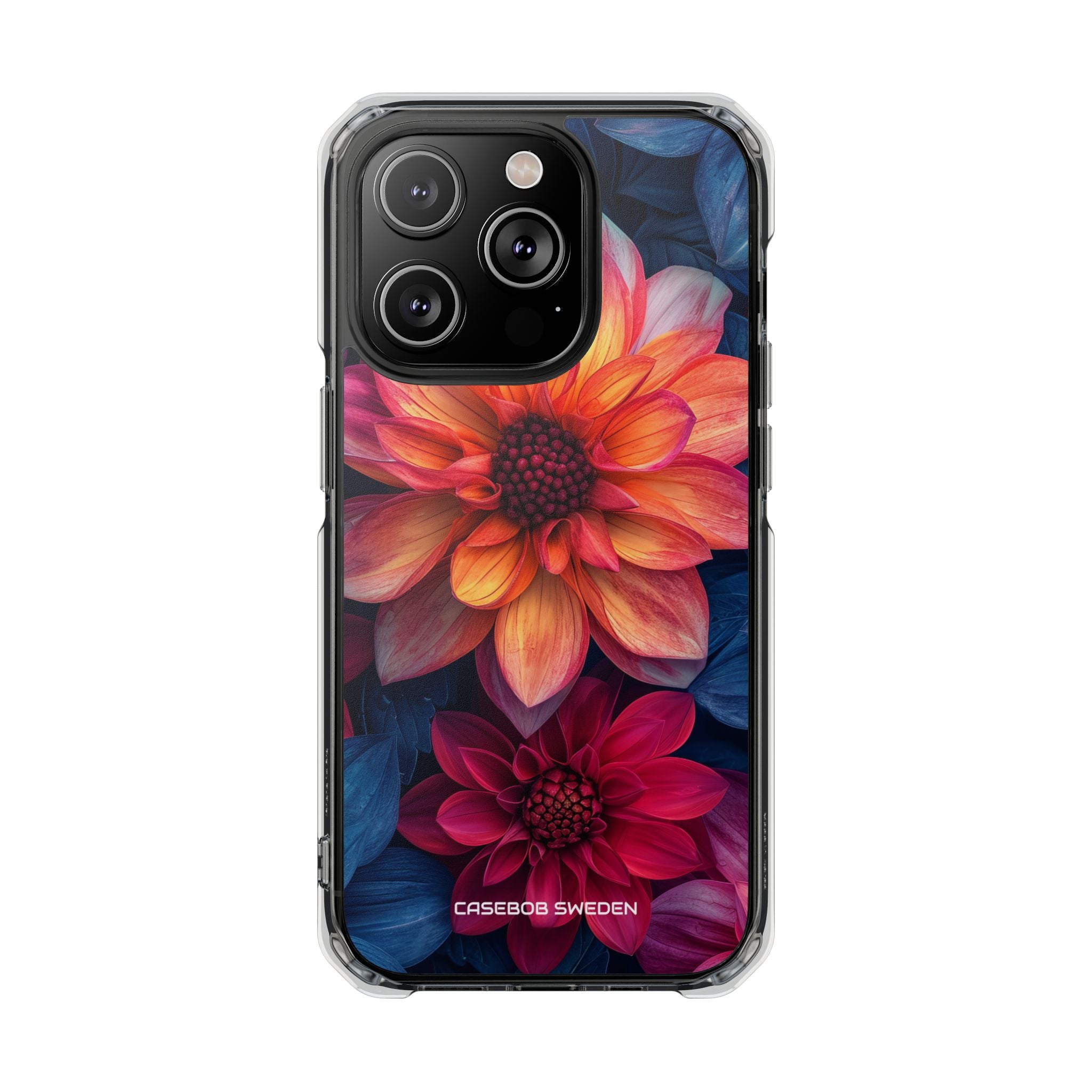 Floral Harmony Orange Blue - Clear Impact iPhone 14 Phone Case