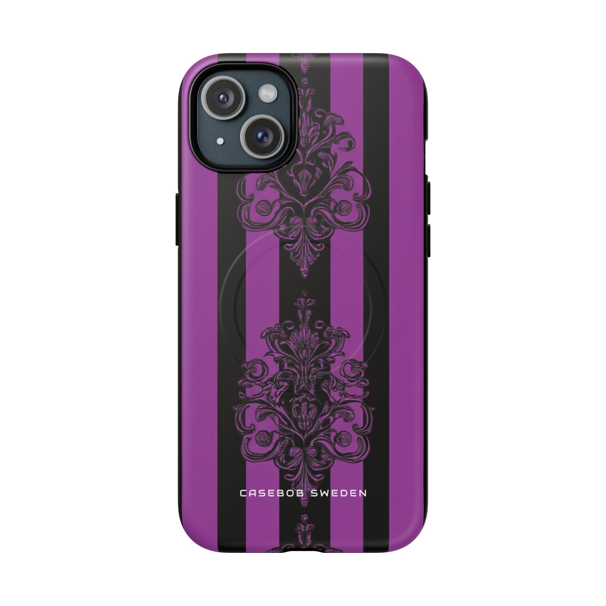 Gothic Elegance with Vertical Stripes and Ornamental Motifs iPhone 15 | Tough+ Phone Case