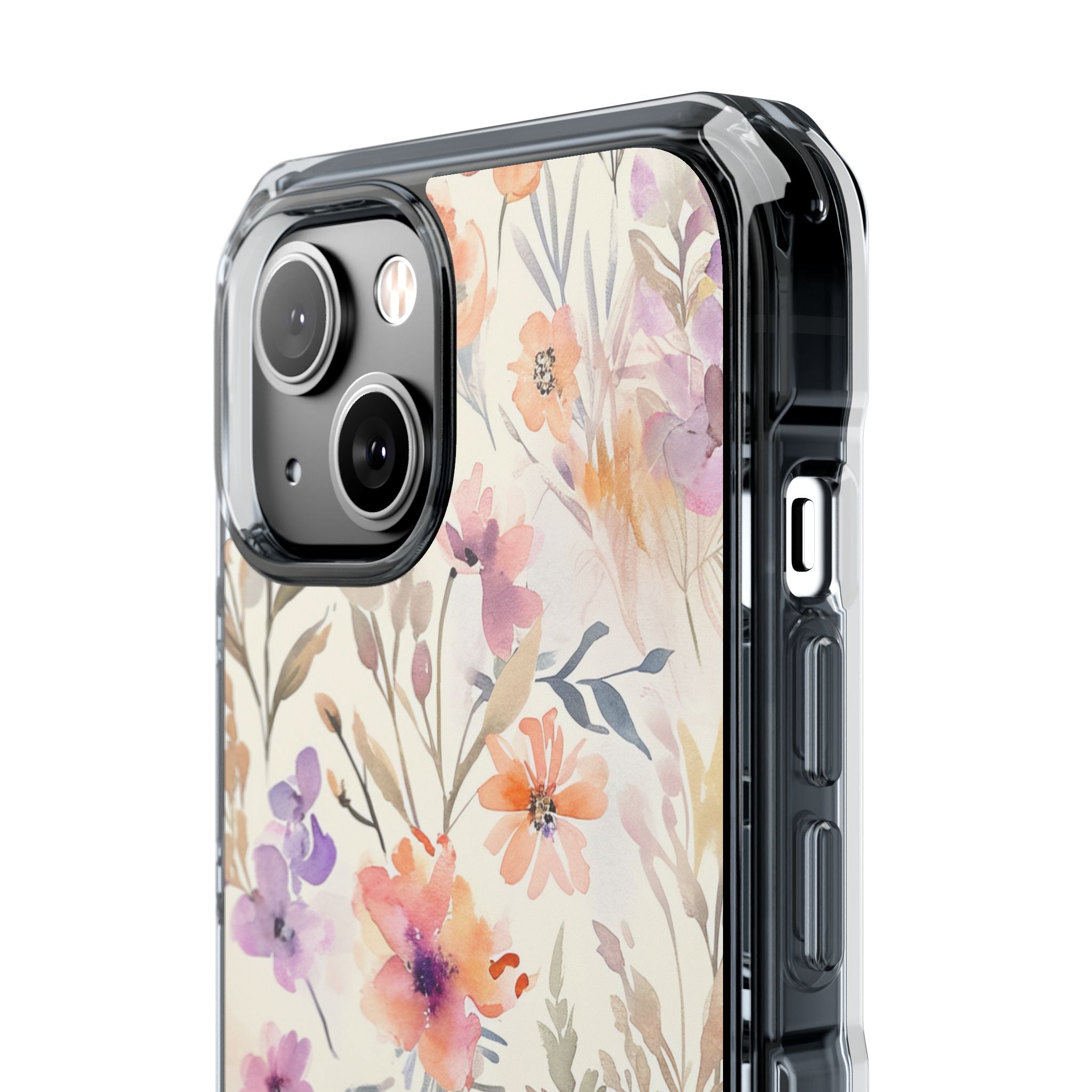 Soft Pink Floral Watercolor Design - Clear Impact iPhone 14 Phone Case