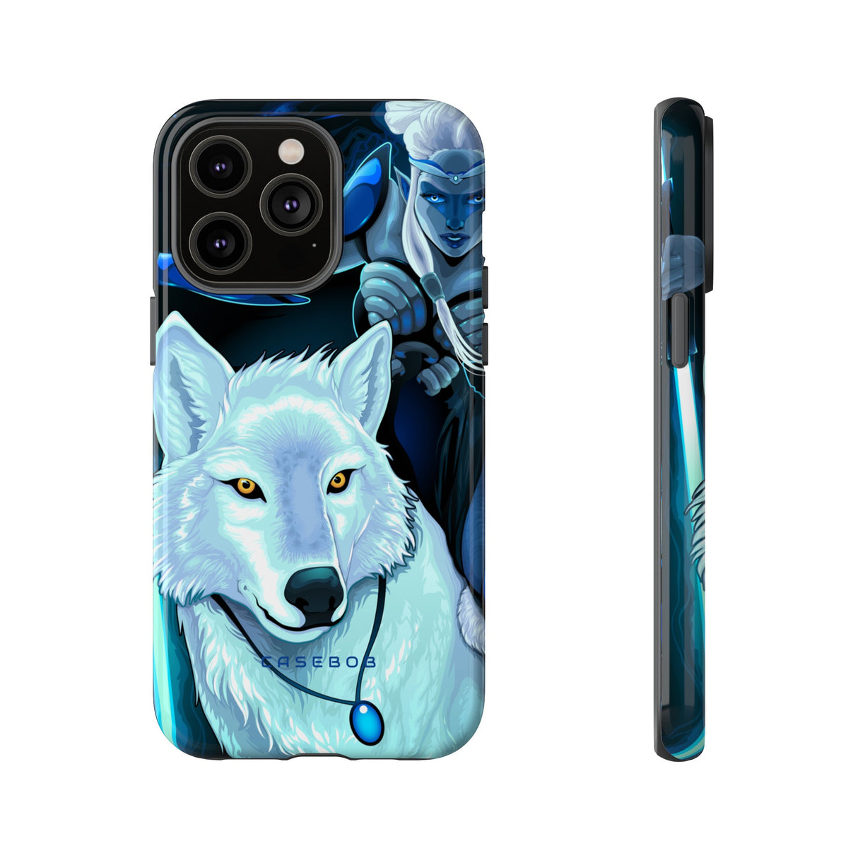 Elf with white wolf - Protective Phone Case