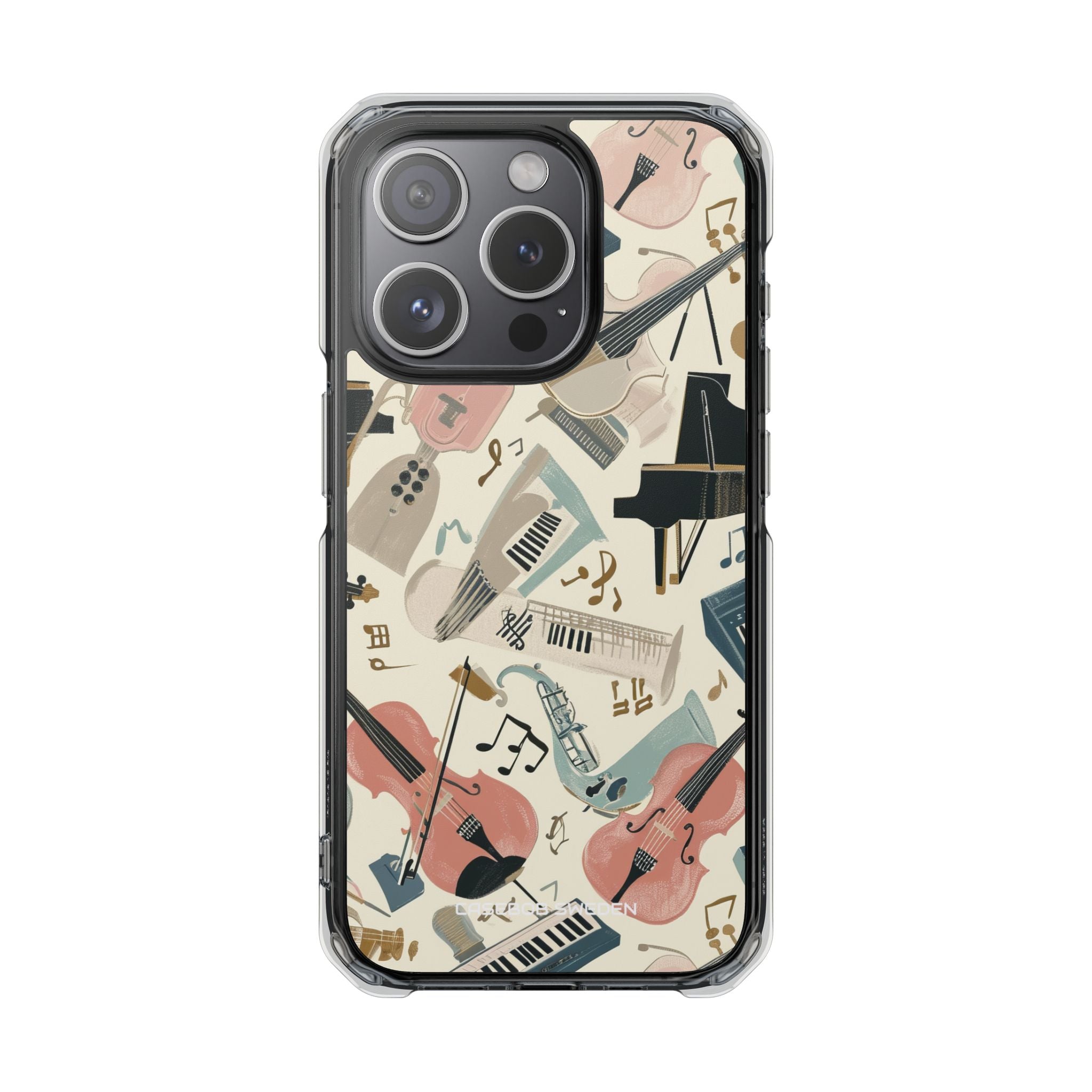 Beige Musical Instruments Pattern - Clear Impact iPhone 15 Phone Case