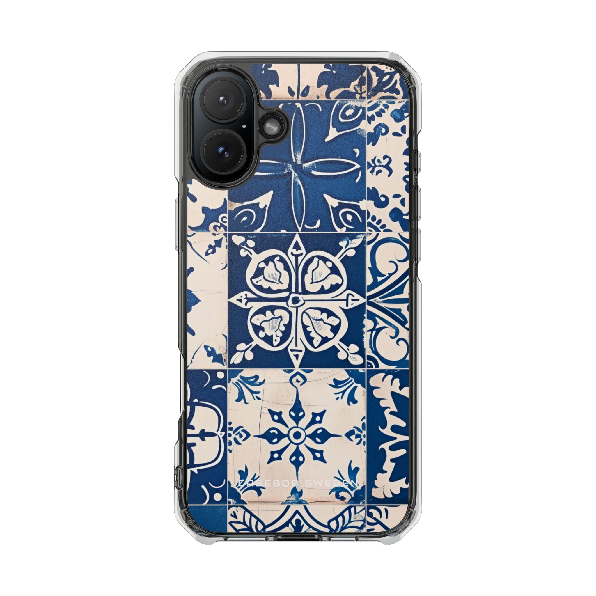 Mediterranean Blue Ceramic Line Art Tiles iPhone 16 - Clear Impact Phone Case