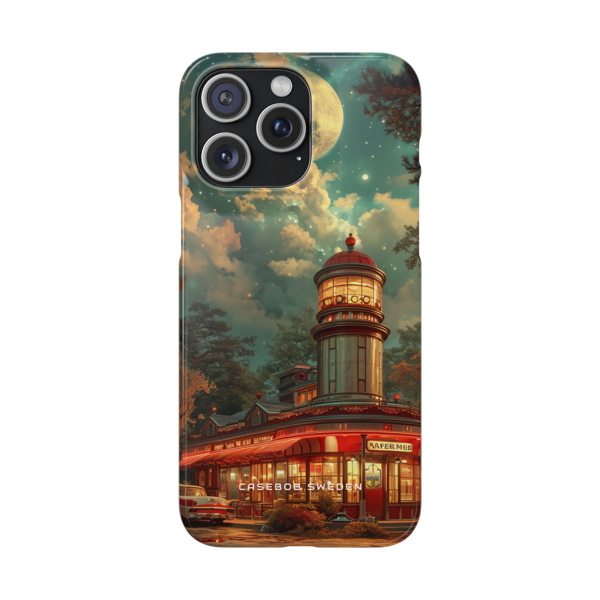 Vintage Moonlit Diner Fantasy iPhone 15 - Slim Phone Case