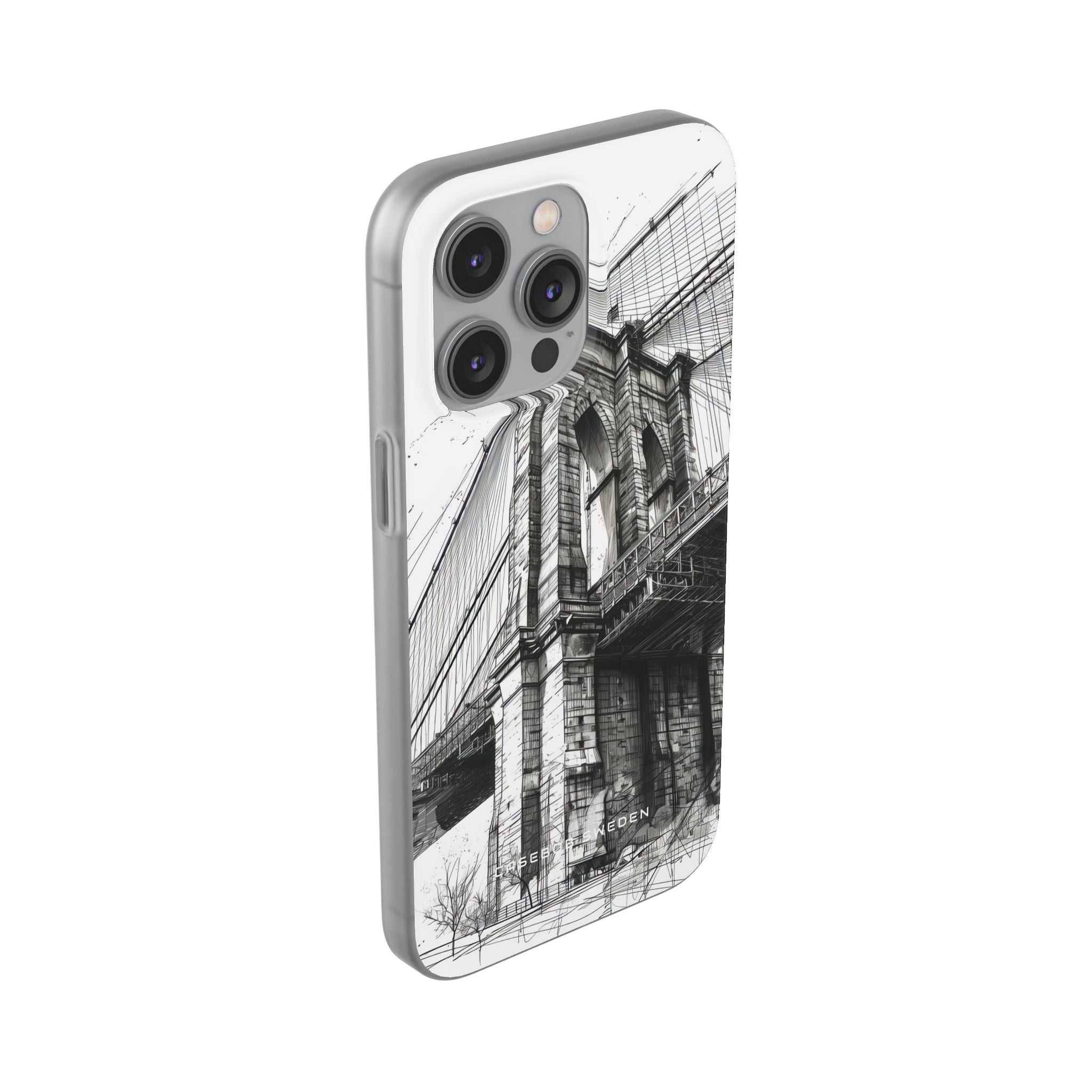 Suspension Bridge Line Art Illustration iPhone 14 - Flexi Phone Case