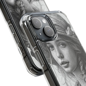 Serene Sketch Portrait - Phone Case for iPhone (Clear Impact - Magnetic)