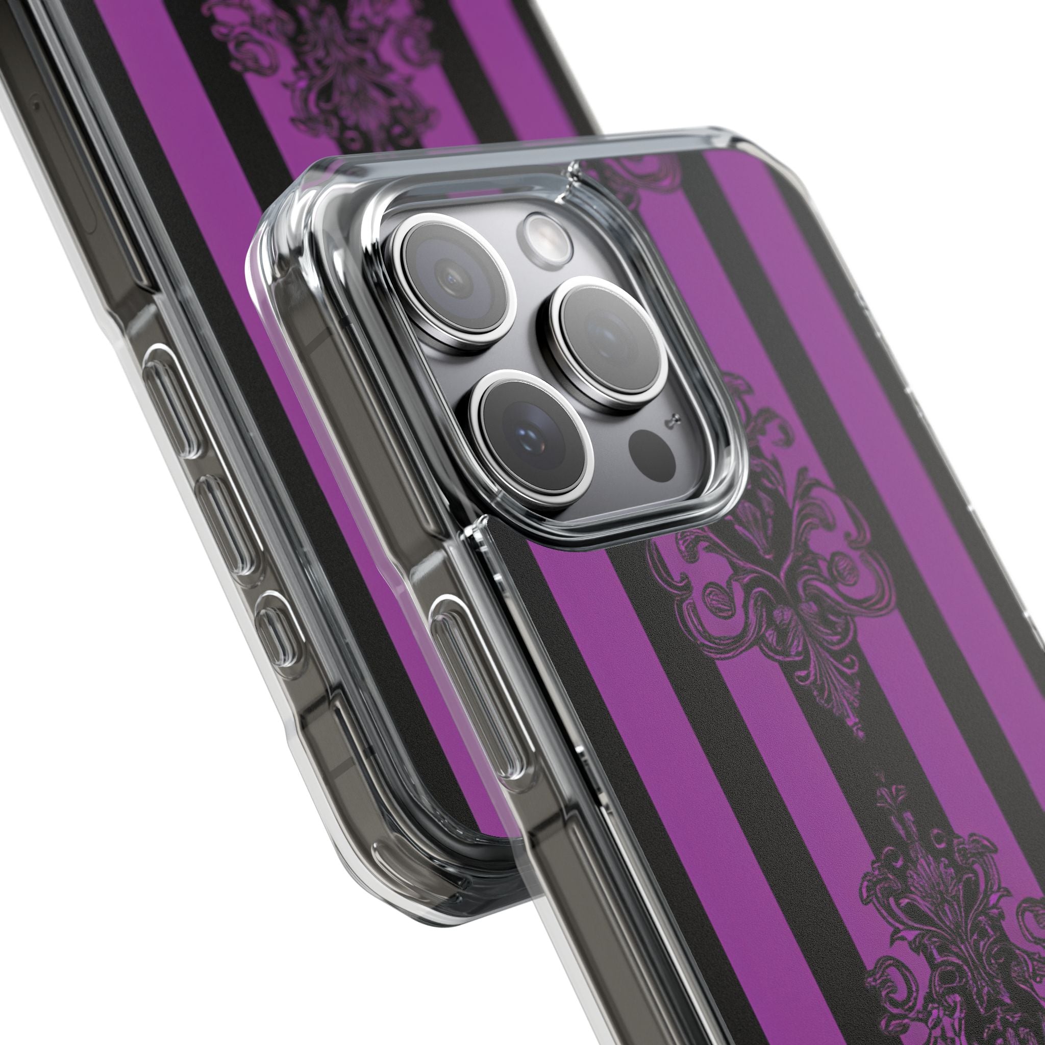 Gothic Elegance with Vertical Stripes and Ornamental Motifs iPhone 15 - Clear Impact Phone Case