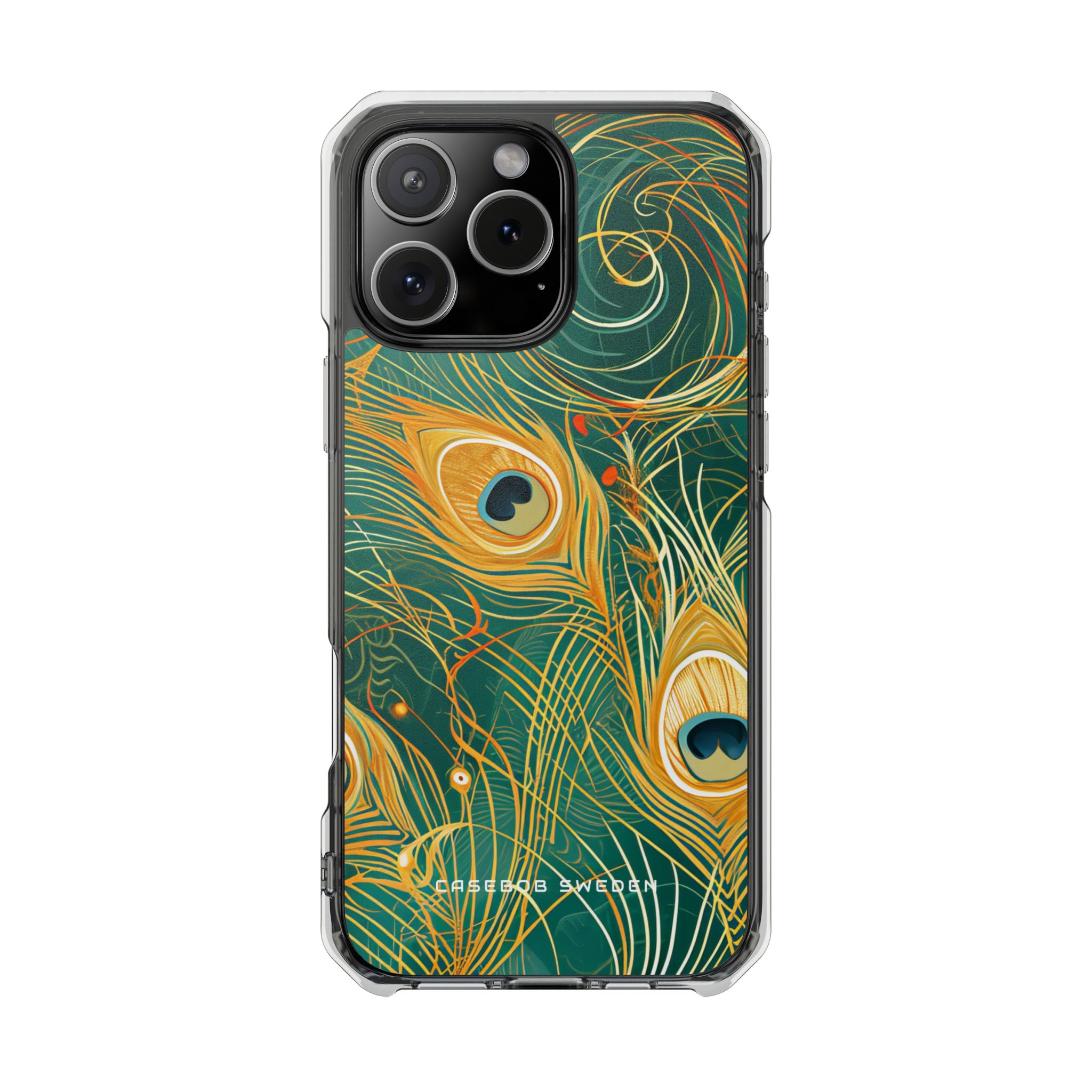 Peacock Elegance in Teal and Gold iPhone 16 - Clear Impact Phone Case