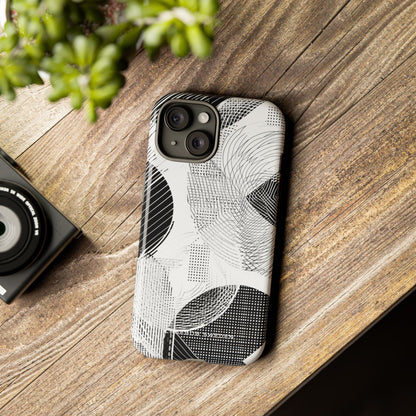 Geometric Monochrome Flow iPhone 15 - Tough Phone Case