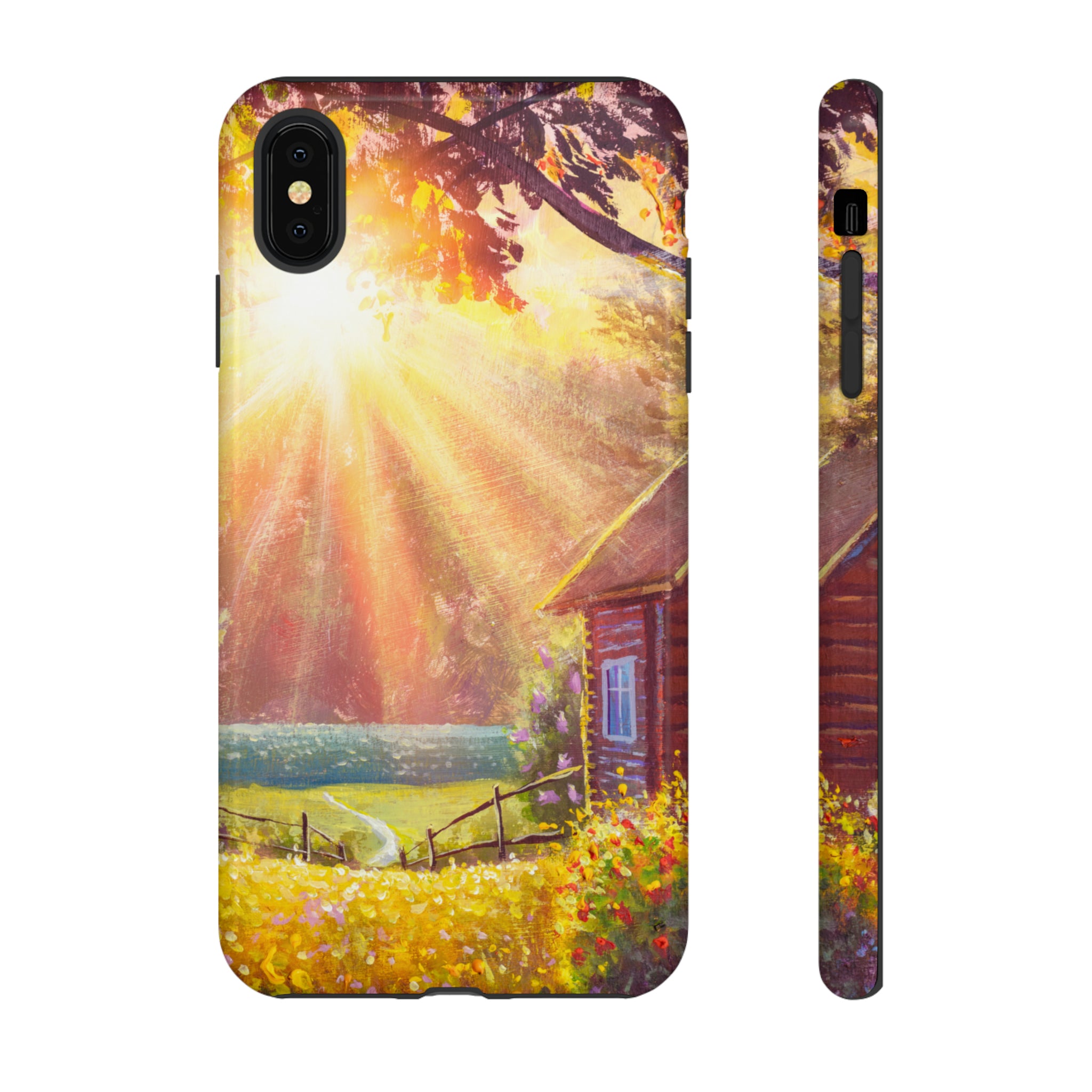 Flower Bushes Wooden House - Protective Phone Case