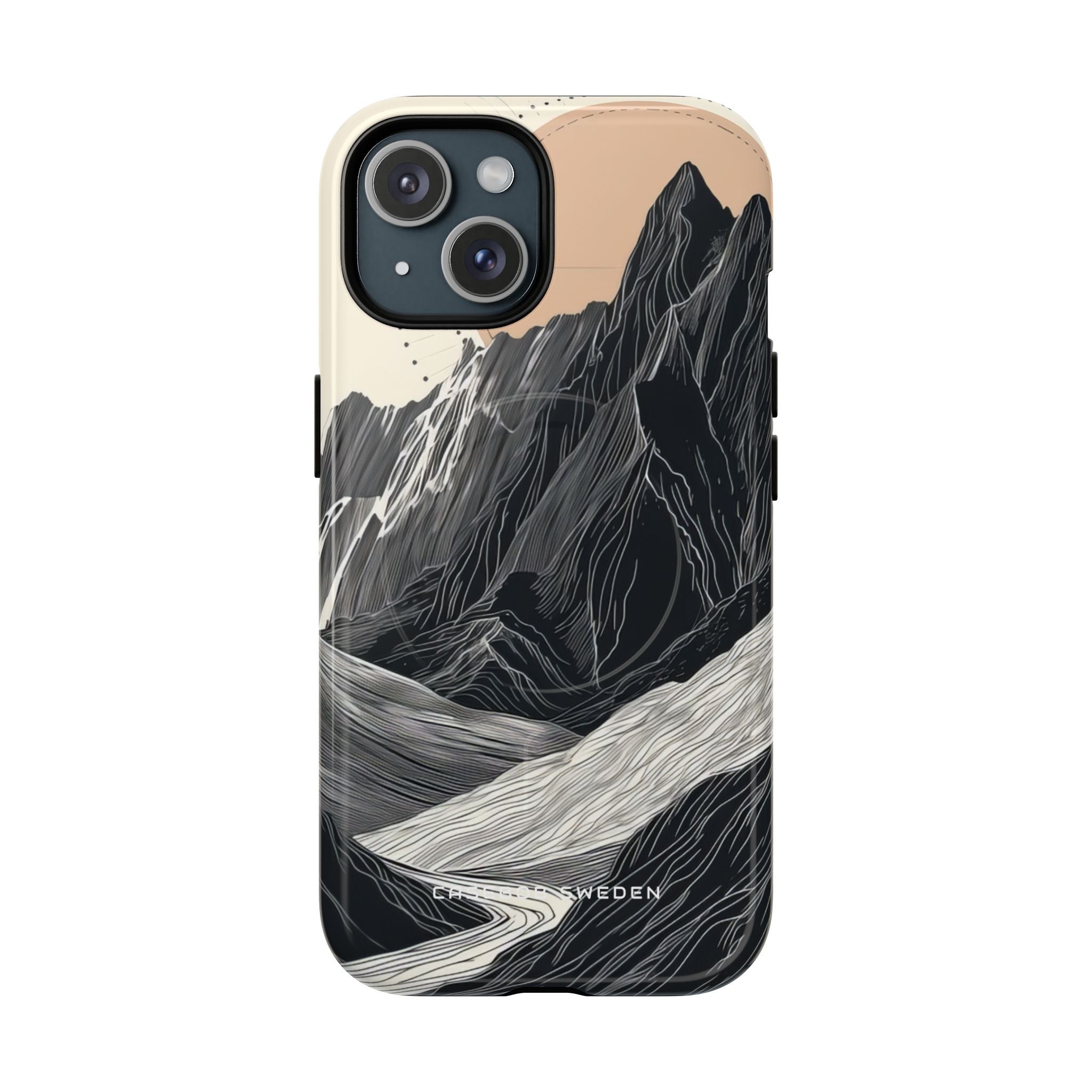 Minimalist Mountain Landscape with Flowing River iPhone 15  Tough+ Phone Case