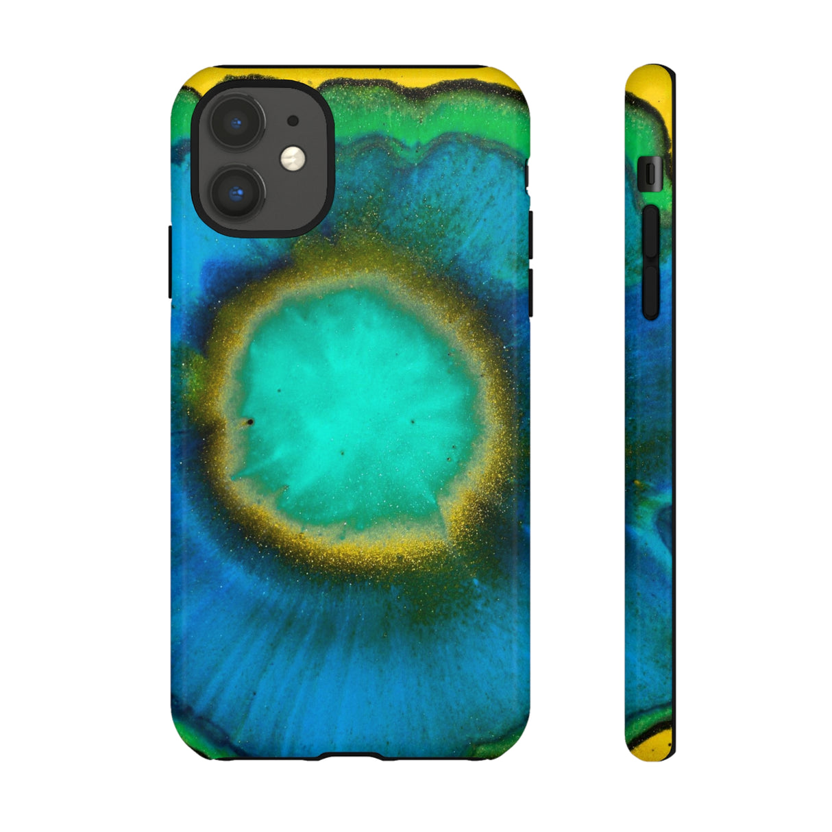 Neon Blue Ink Art iPhone Case (Protective) iPhone 11 Glossy Phone Case