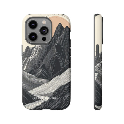 Minimalist Mountain Landscape with Flowing River iPhone 14 - Tough Phone Case