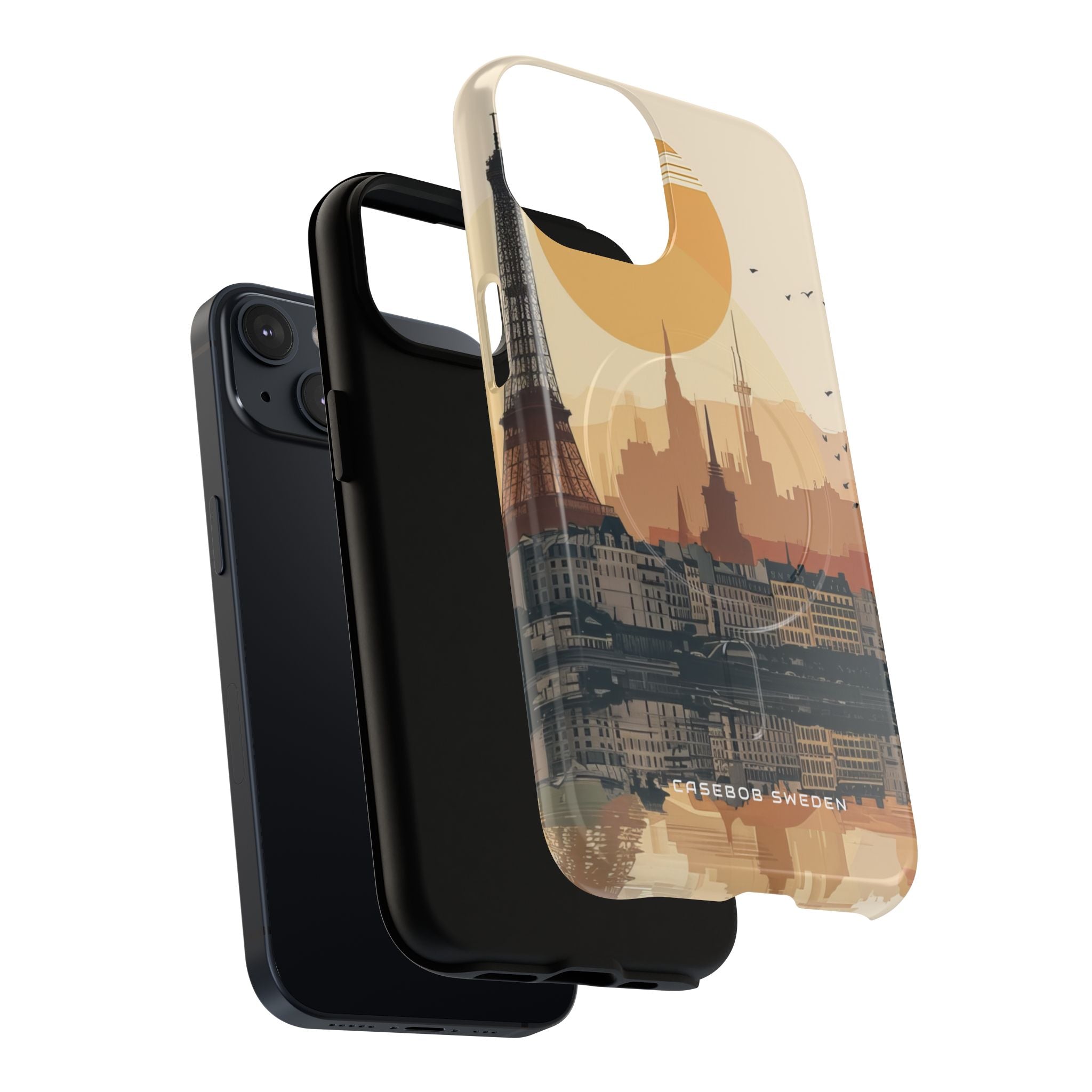 Eiffel Tower Silhouette with Birds and Sun Reflection iPhone 14 | Tough+ Phone Case