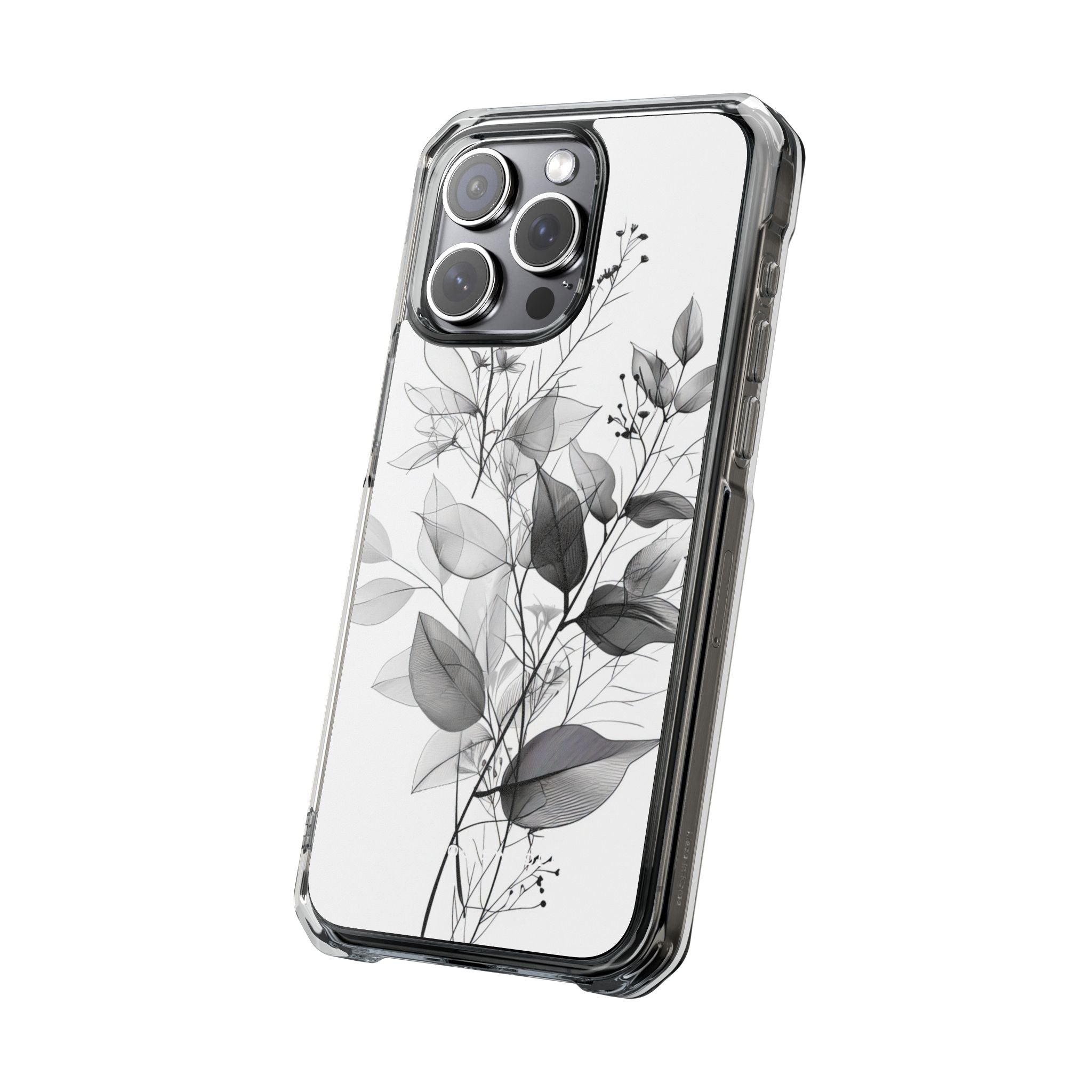 Monochrome Floral Elegance iPhone 15 - Clear Impact Phone Case