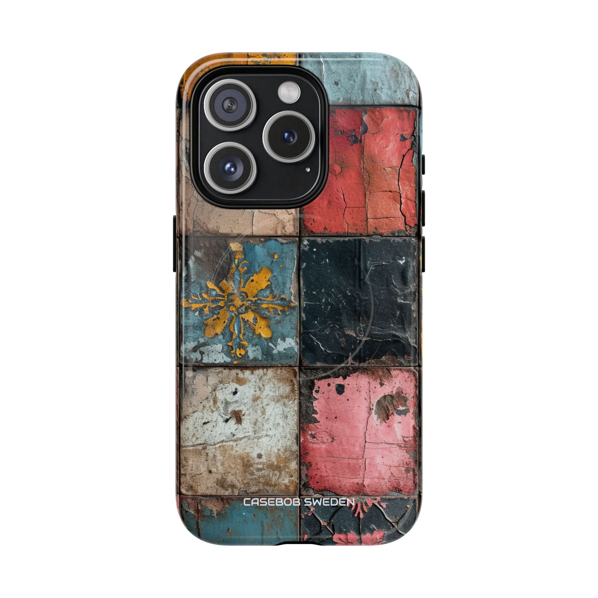 Rustic Red-Yellow Vintage Tiles - Tough + MagSafe® iPhone 15 Phone Case