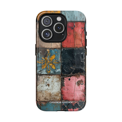 Rustic Red-Yellow Vintage Tiles - Tough + MagSafe® iPhone 15 Phone Case