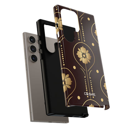 Elegant Gold Floral Symmetrical on Dark Brown Samsung S24 - Tough