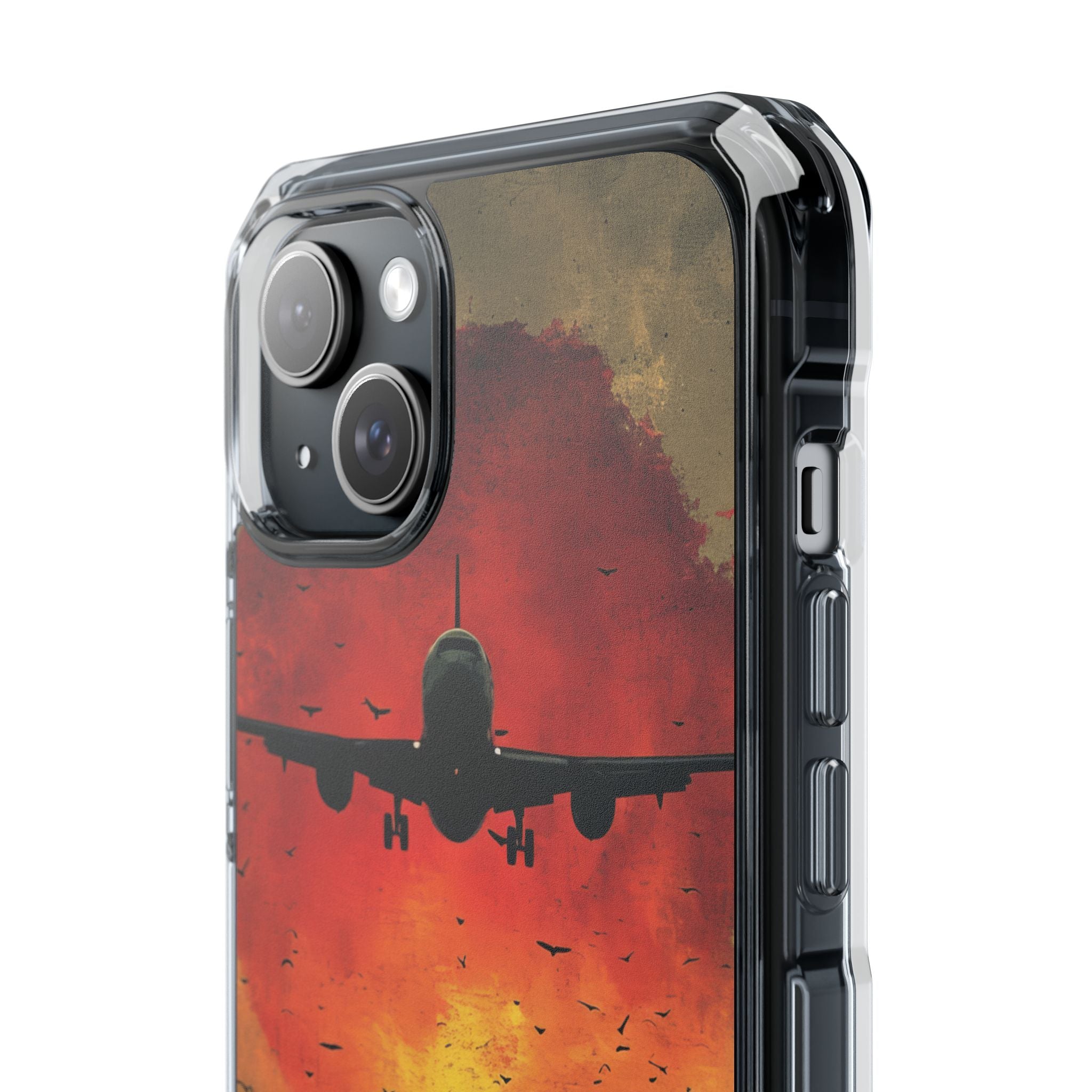 Vintage Sunset Airplane Silhouette iPhone 15 - Clear Impact Phone Case