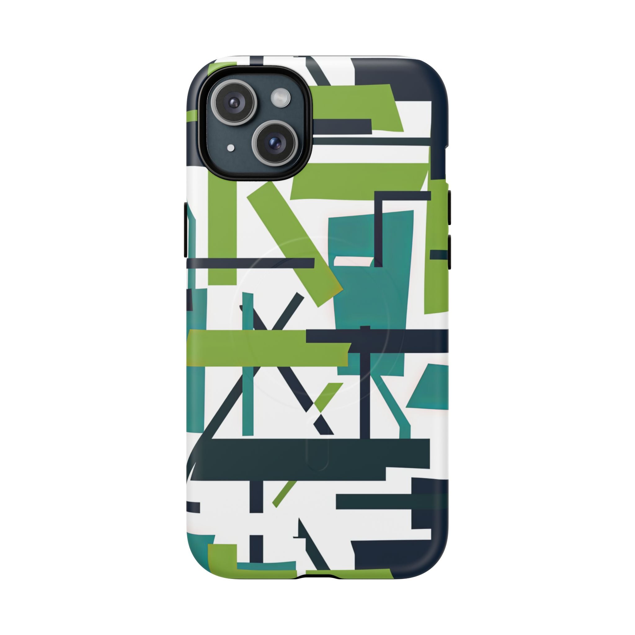 Green Geometry Glide iPhone 15 | Tough+ Phone Case