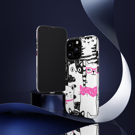 Black & Pink Cat Pattern iPhone Case (Protective) Phone Case