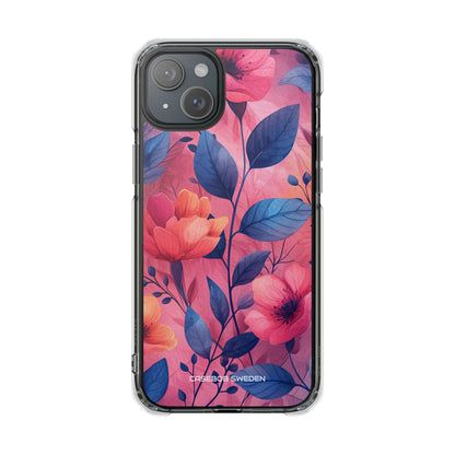 Pink Blue Floral - Clear Impact iPhone 15 Phone Case