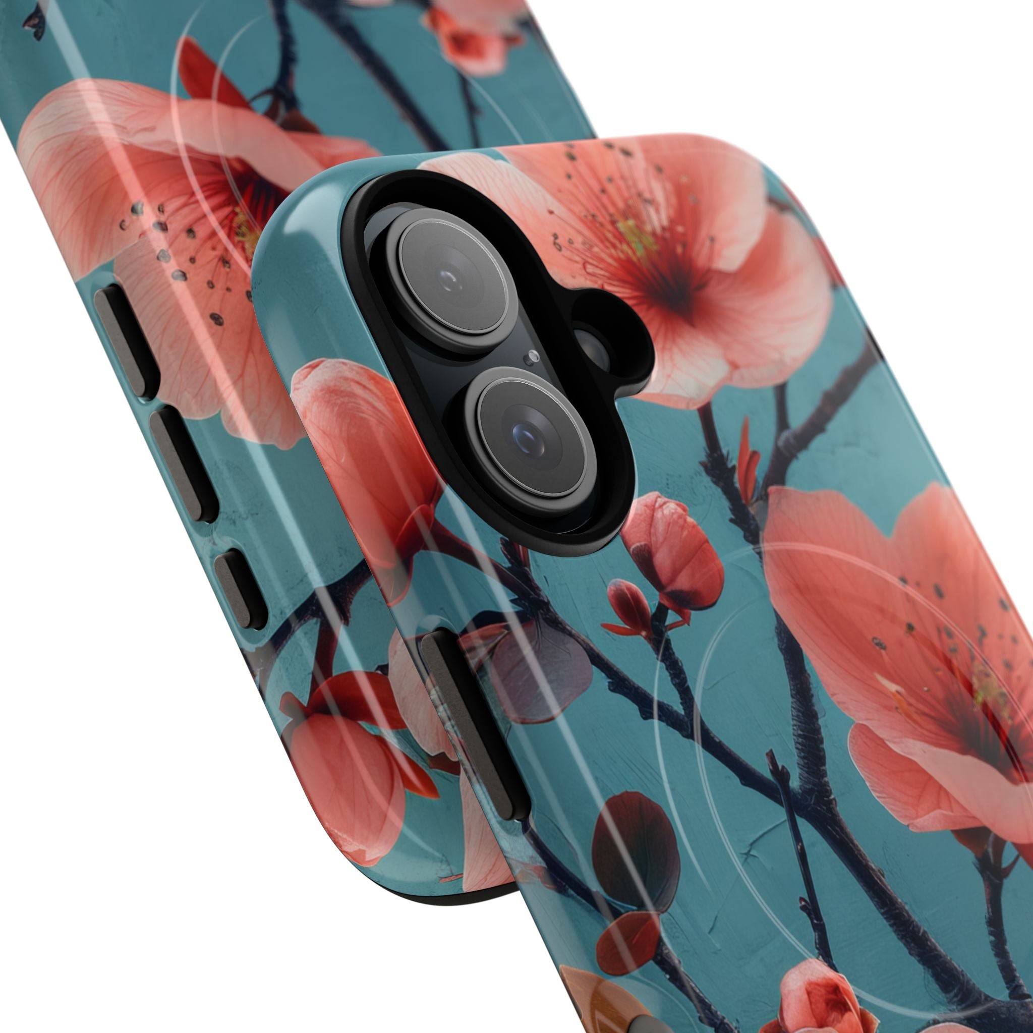 Teal Coral Blossom - Tough + MagSafe® iPhone 16 Phone Case