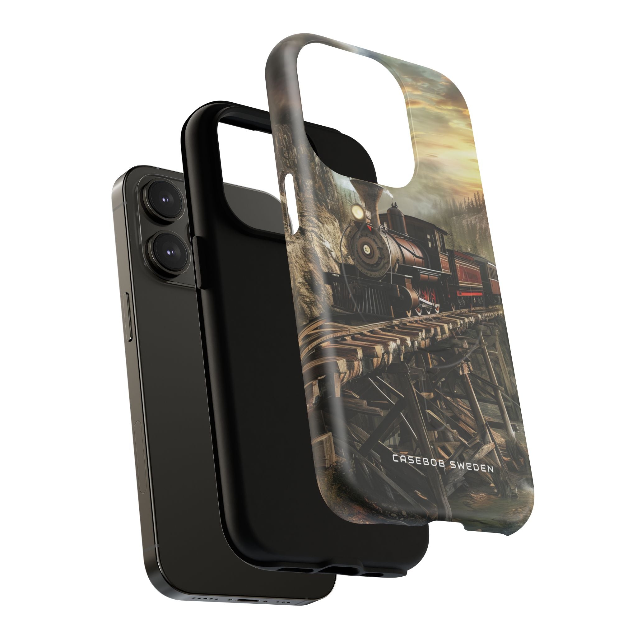 Vintage Steam Train Crossing Mountain Bridge iPhone 14 | Tough+ Phone Case