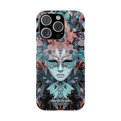 Mystic Teal Coral Mask - Slim iPhone 16 Phone Case