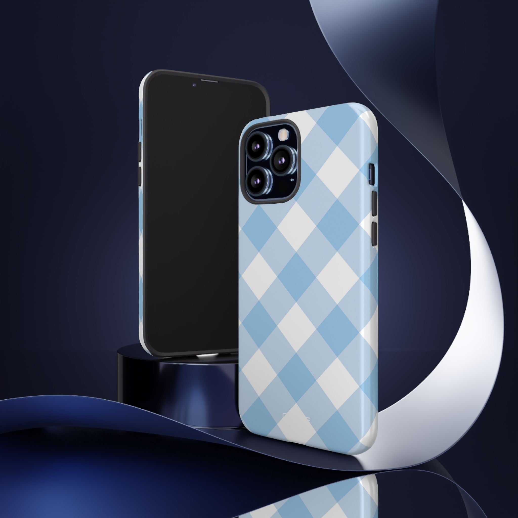 Soft Blue Gingham Elegance - iPhone Case