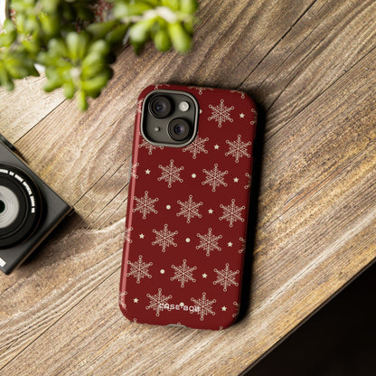 Cream Snowflake Crimson iPhone 15 Case - Tough
