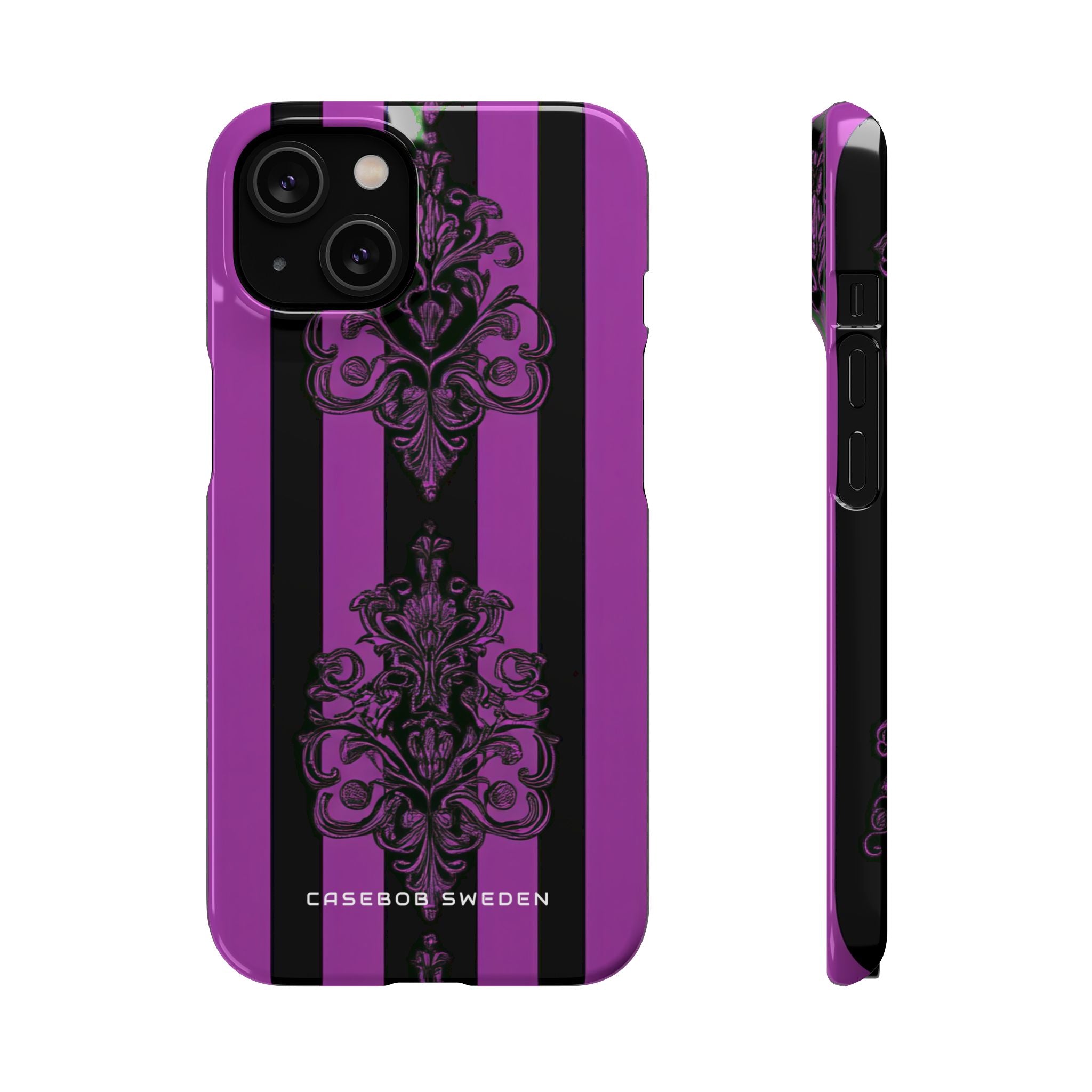 Gothic Elegance with Vertical Stripes and Ornamental Motifs iPhone 14 - Slim Phone Case