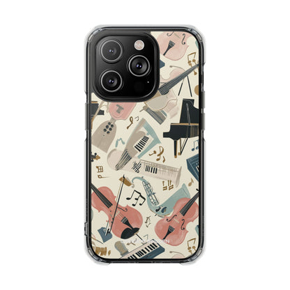 Beige Musical Instruments Pattern - Clear Impact iPhone 14 Phone Case