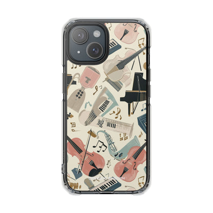 Beige Musical Instruments Pattern - Clear Impact iPhone 15 Phone Case