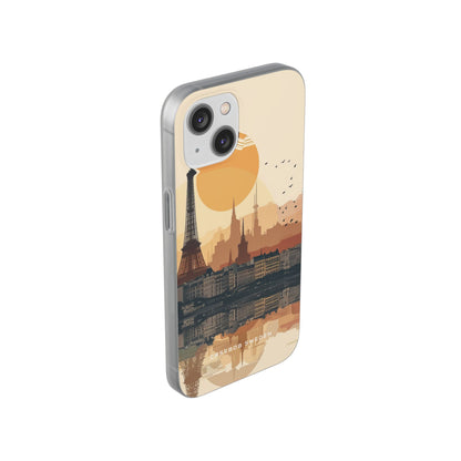 Eiffel Tower Silhouette with Birds and Sun Reflection iPhone 14 - Flexi Phone Case