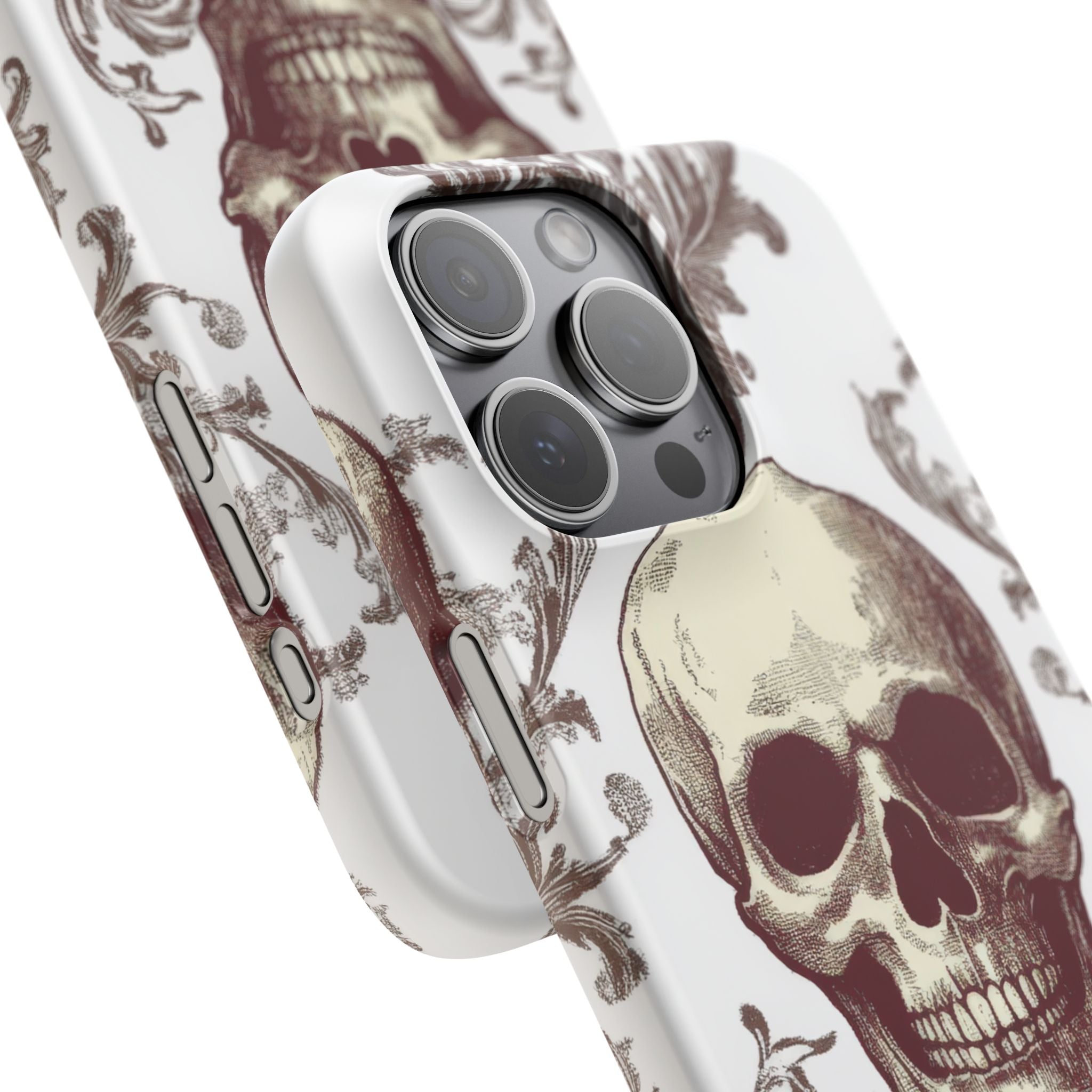 Gothic Skulls and Ornate Foliage iPhone 15 - Slim Phone Case