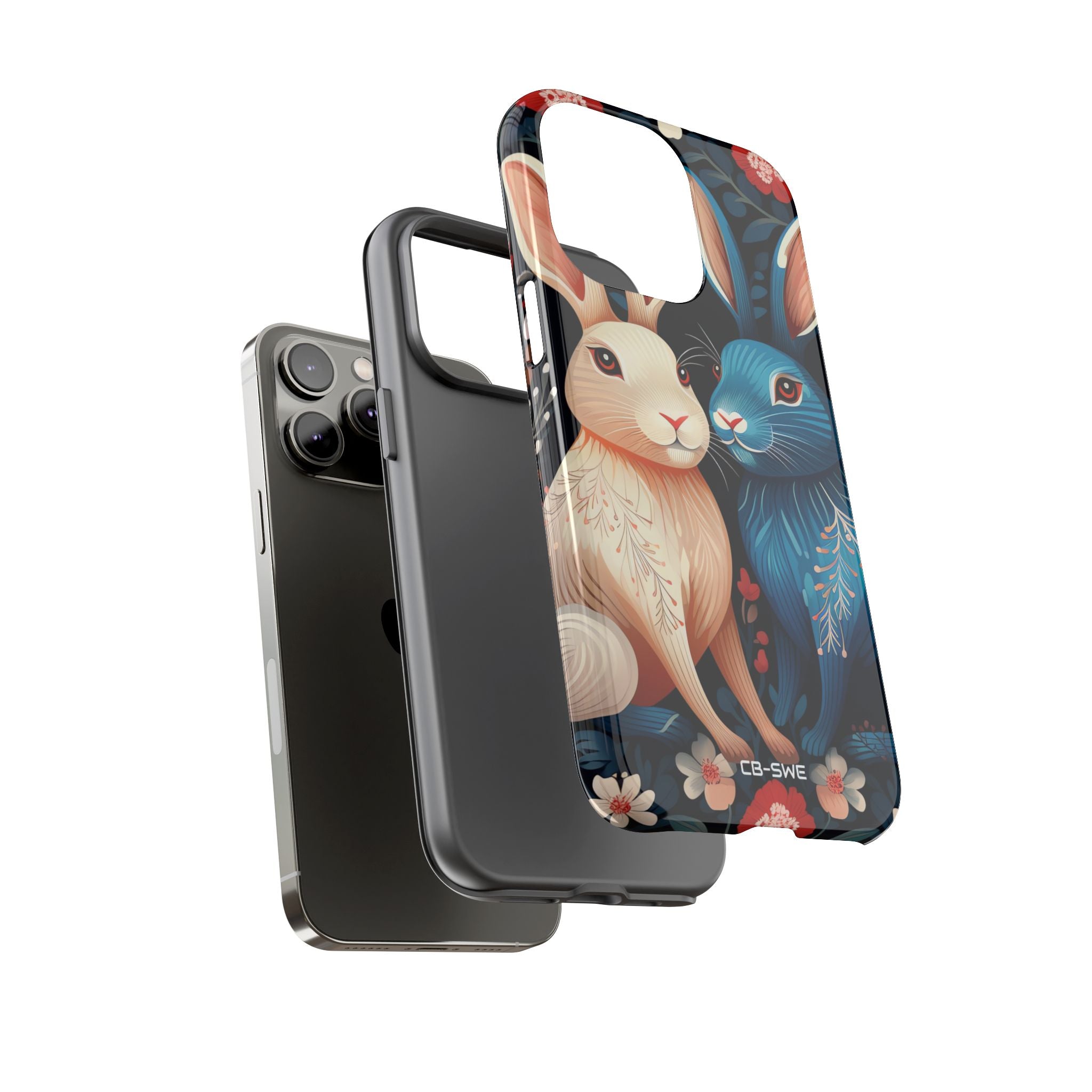Rabbits Embrace Blossoms - iPhone Case