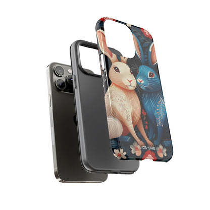 Rabbits Embrace Blossoms - iPhone Case