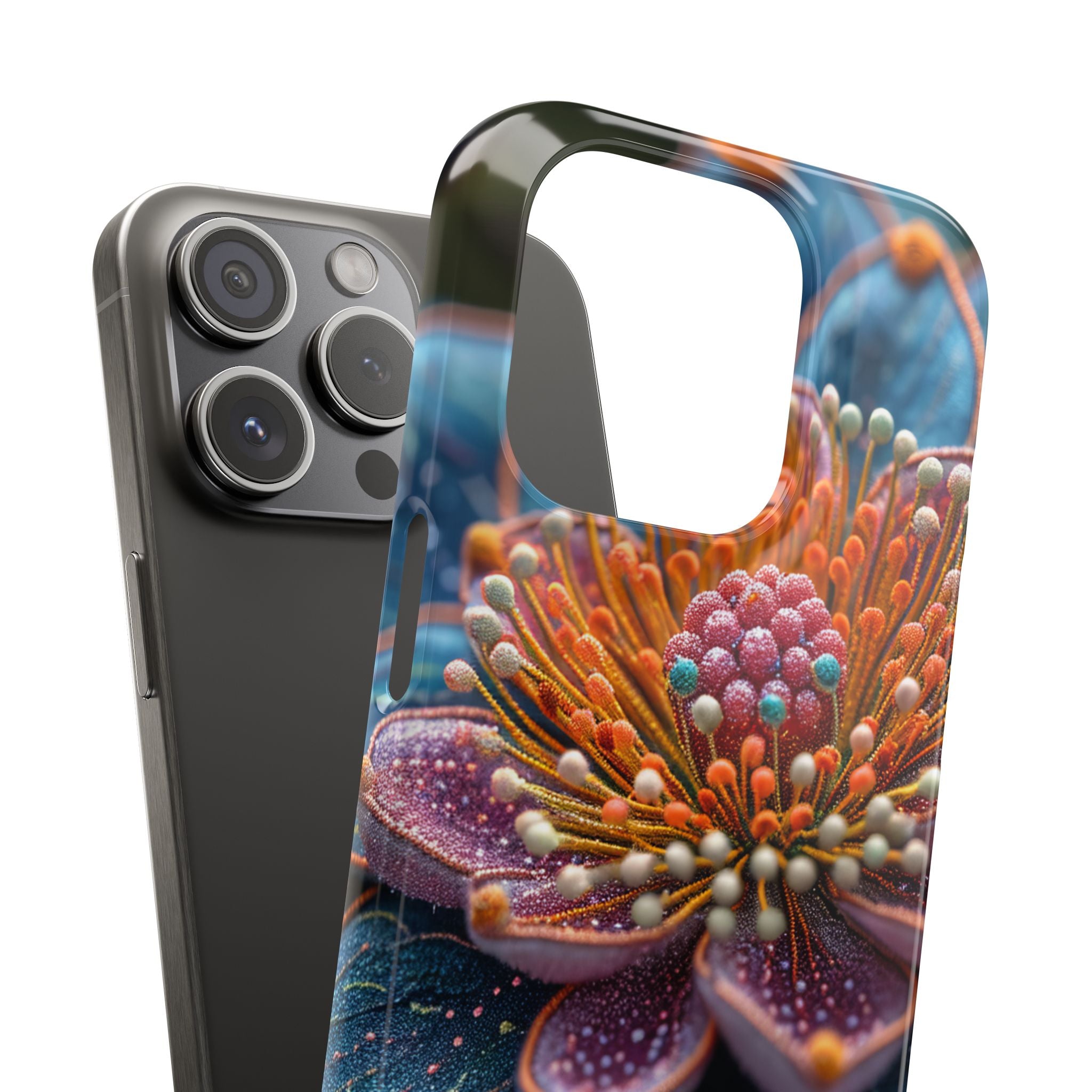 Blue-Orange Floral Swirl - Slim iPhone 15 Phone Case