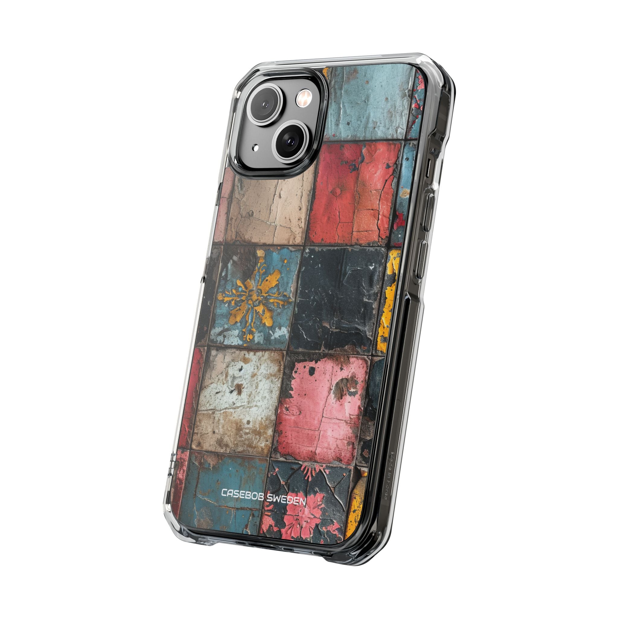 Rustic Red-Yellow Vintage Tiles - Clear Impact iPhone 14 Phone Case